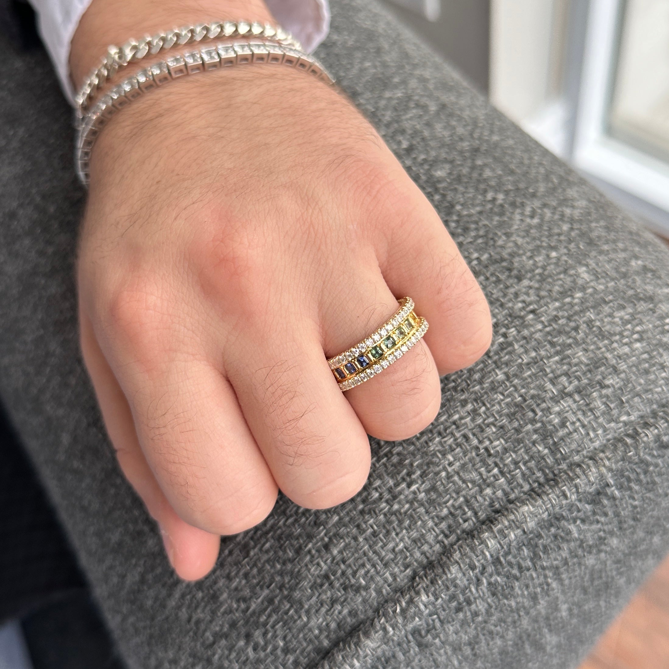 1.47ct Rainbow Sapphire, 1.75ct Diamond Gent's Ring set in 18k Yellow Gold - Skyjems Wholesale Gemstones