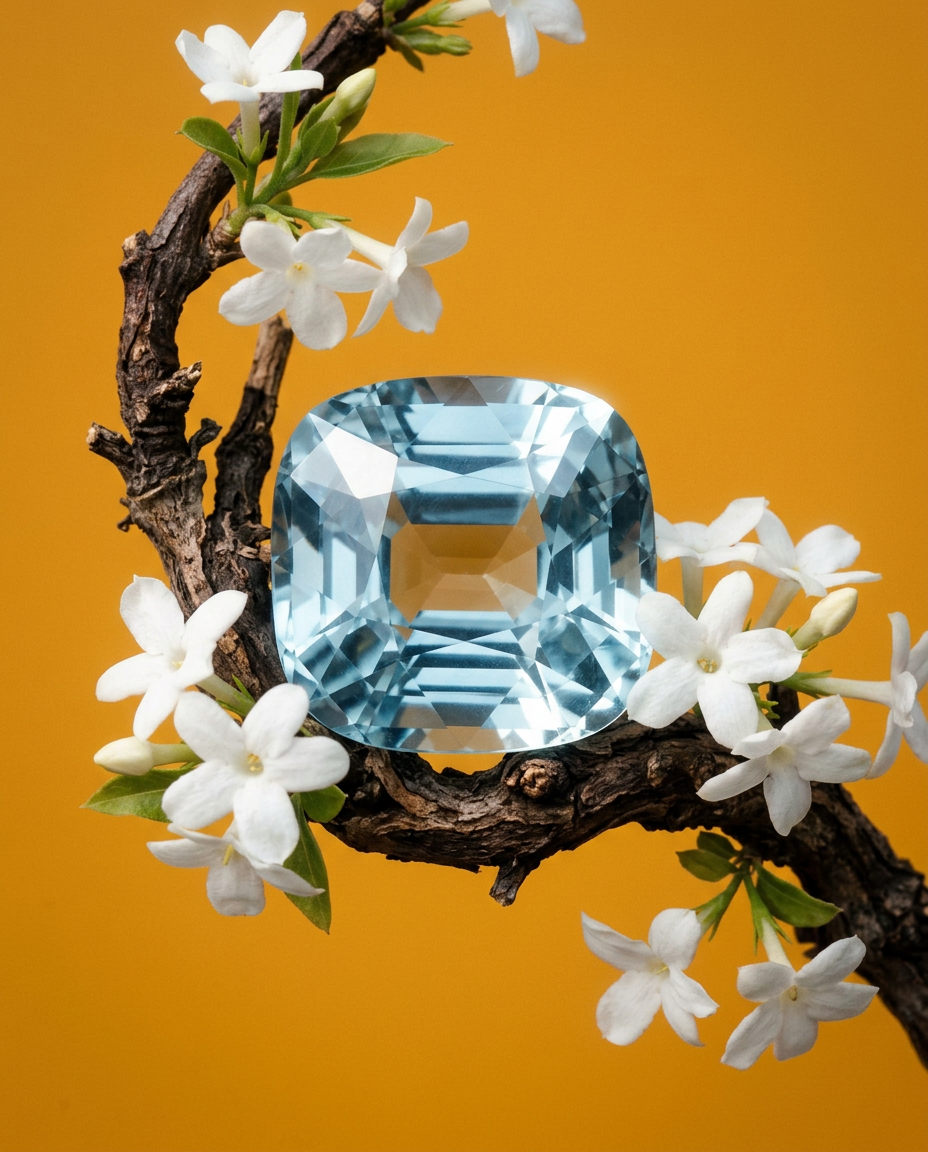 30.48ct cushion greenish blue aquamarine, eye clean, GIA certified unheated — Skyjems