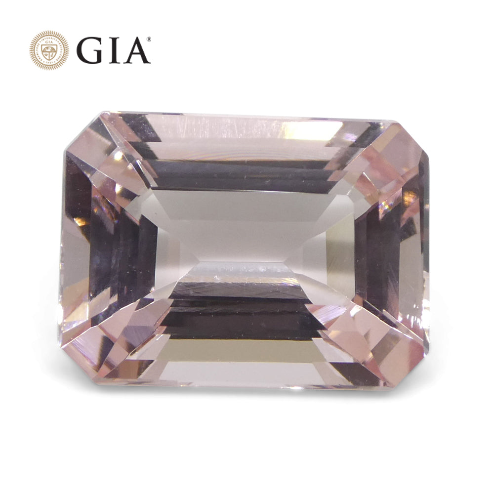 5.8ct Orangy Pink Morganite from Brazil, Emerald Cut Octagonal GIA Certified Gemstone by SkyJems