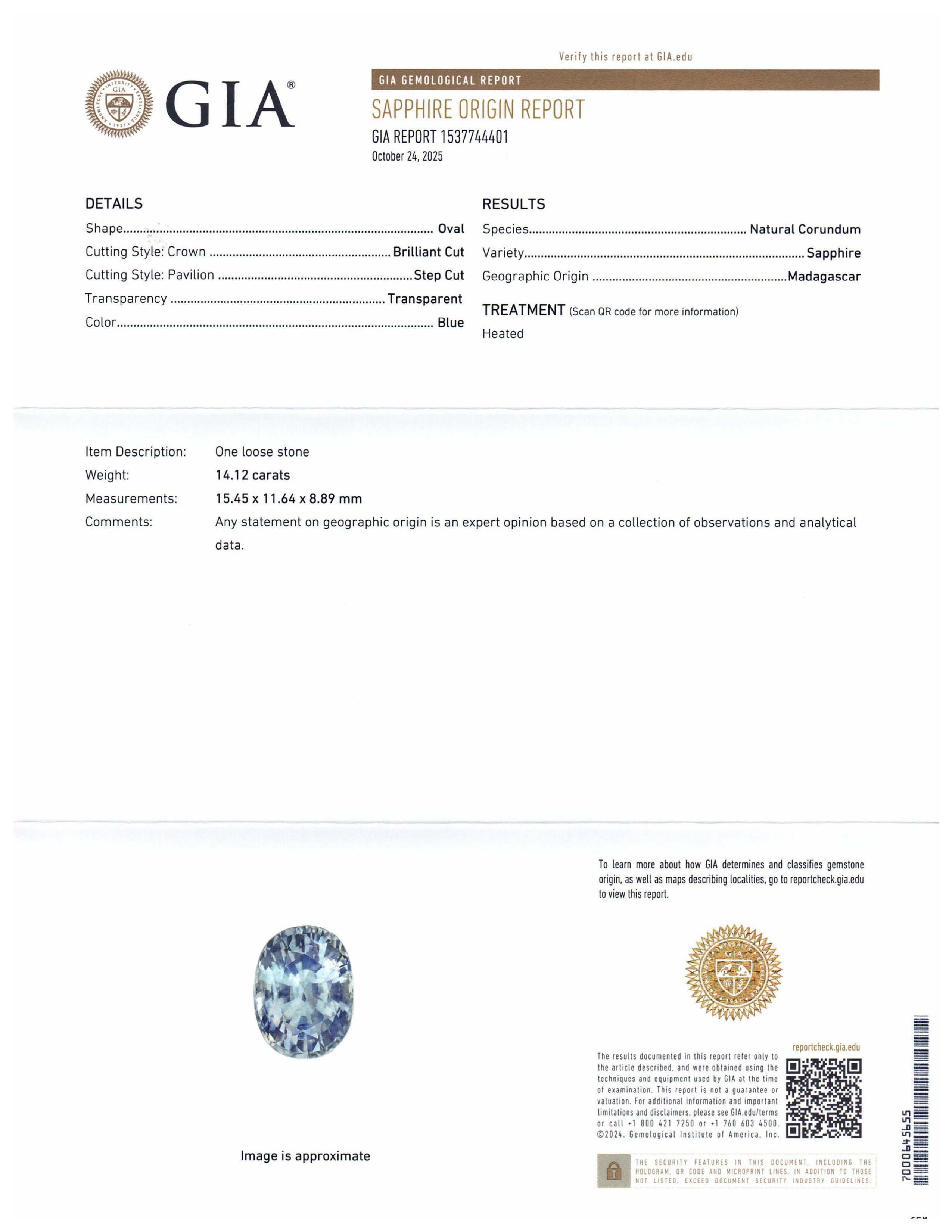 14.12ct Oval Blue Sapphire GIA Certified Madagascar - Skyjems Wholesale Gemstones