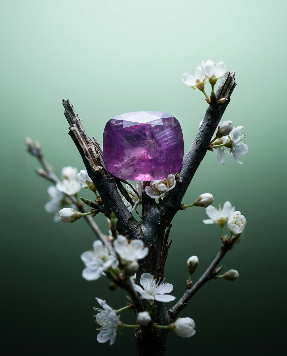 5.96ct Pinkish Purple Kashmiri Sapphire, Cushion Cut Trapiche-Like Unheated Gem by SkyJems