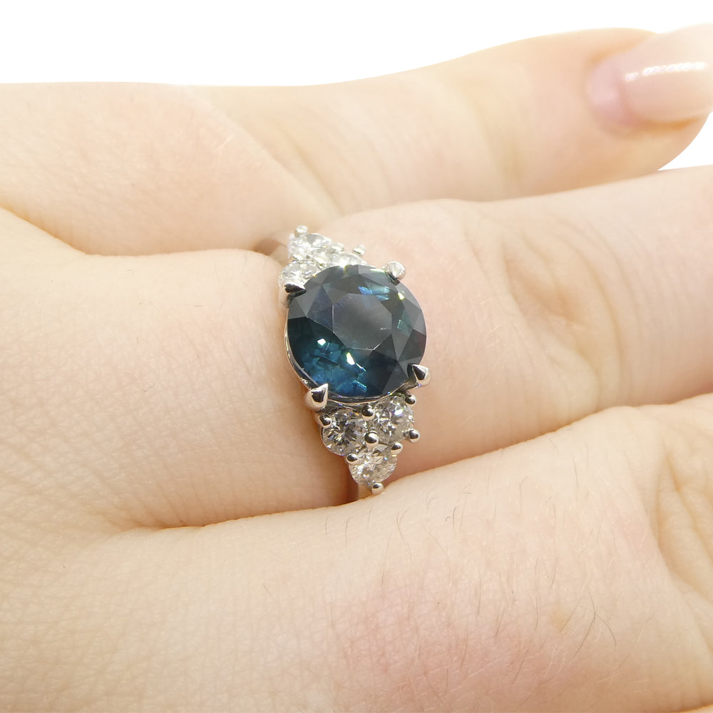 2.80ct Round Teal Blue Sapphire, Diamond Statement or Engagement Ring set in 14k White Gold, GIA Certified Thailand - Skyjems Wholesale Gemstones