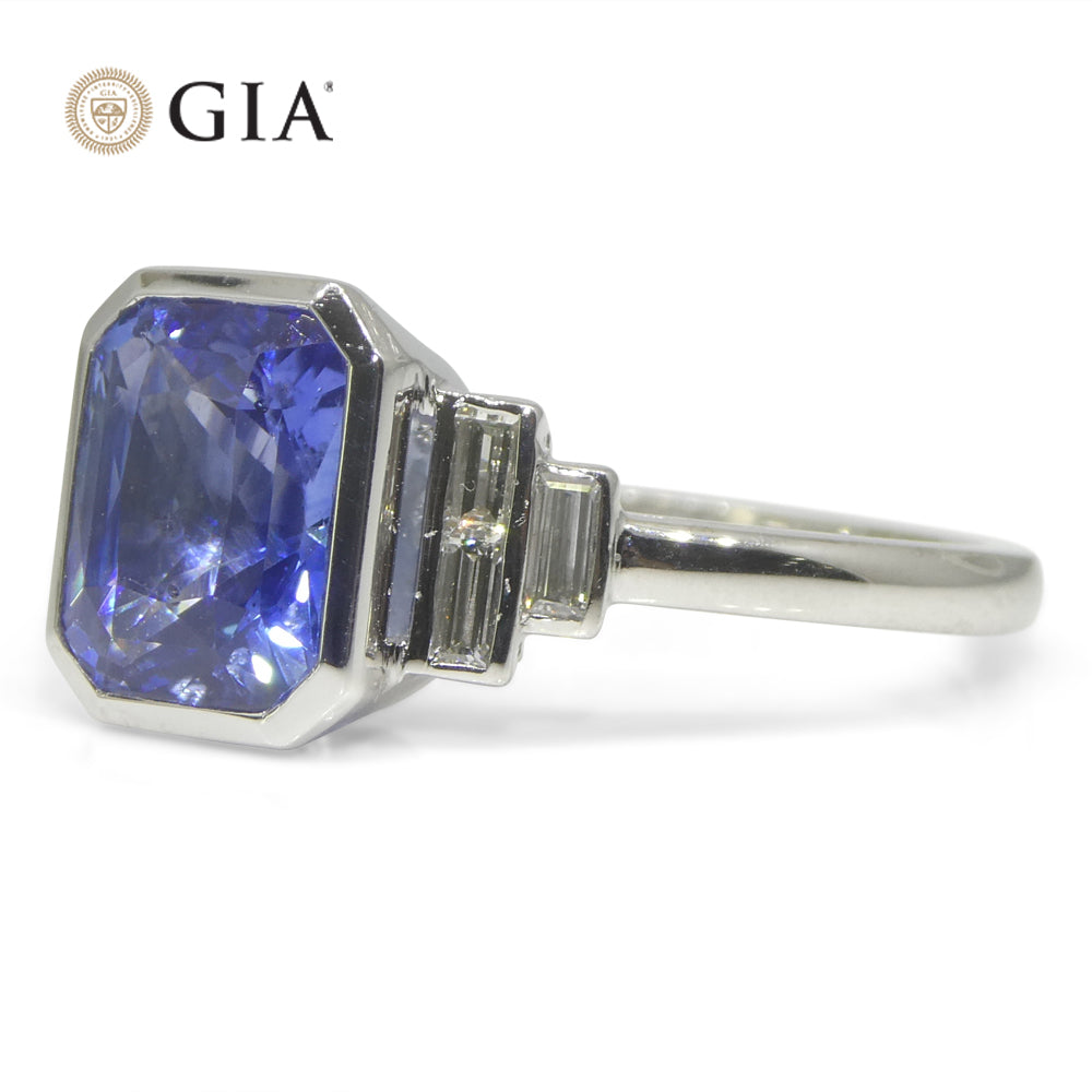 2.54ct Blue Sapphire, Diamond Ring set in 18k White Gold, GIA Certified Sri Lanka - Skyjems Wholesale Gemstones