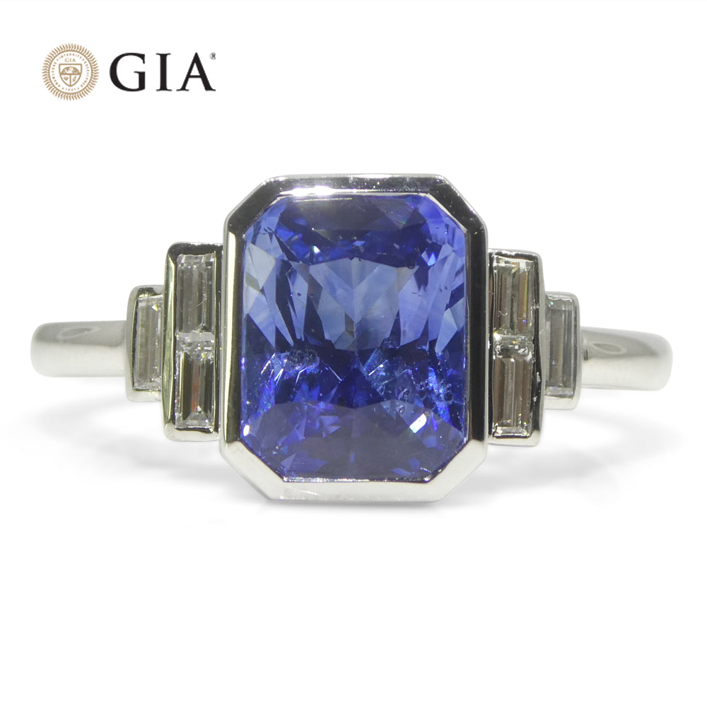 2.54ct Blue Sapphire, Diamond Ring set in 18k White Gold, GIA Certified Sri Lanka - Skyjems Wholesale Gemstones