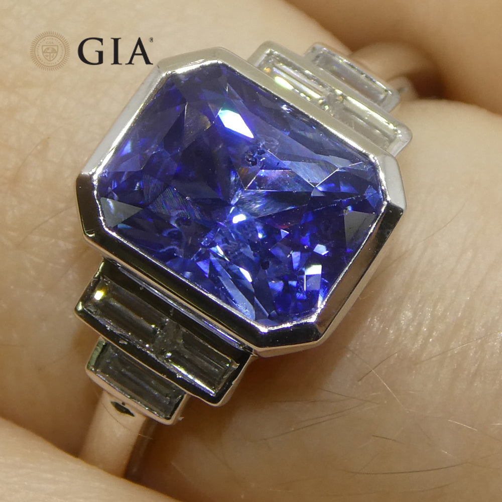 2.54ct Blue Sapphire, Diamond Ring set in 18k White Gold, GIA Certified Sri Lanka - Skyjems Wholesale Gemstones