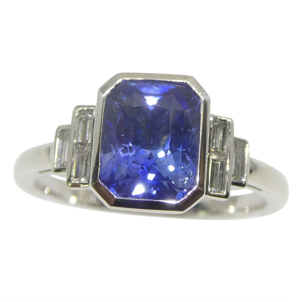 2.54ct Blue Sapphire, Diamond Ring set in 18k White Gold, GIA Certified Sri Lanka - Skyjems Wholesale Gemstones