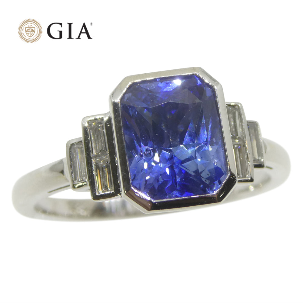 2.54ct Blue Sapphire, Diamond Ring set in 18k White Gold, GIA Certified Sri Lanka - Skyjems Wholesale Gemstones