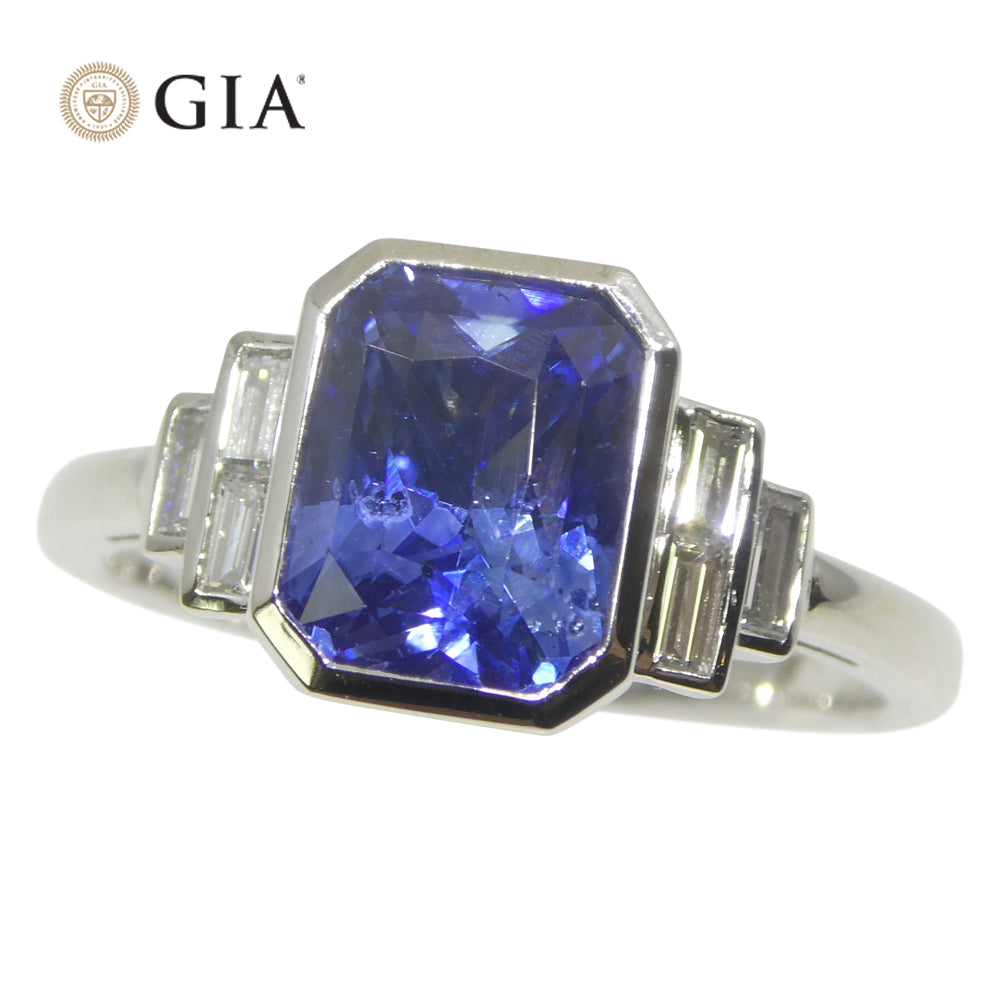 2.54ct Blue Sapphire, Diamond Ring set in 18k White Gold, GIA Certified Sri Lanka - Skyjems Wholesale Gemstones