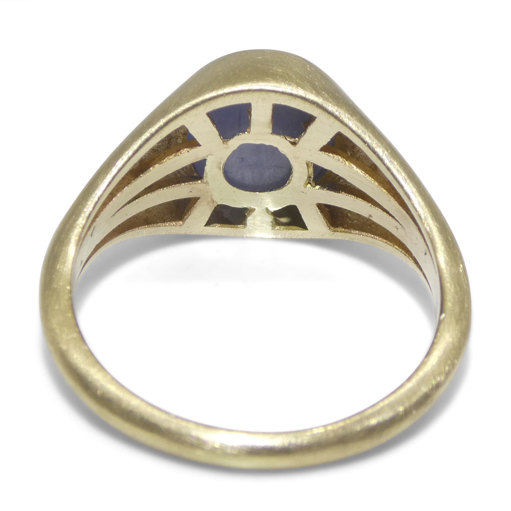 5.30ct Blue Star Sapphire Signet Ring set in 14k Yellow Gold - Skyjems Wholesale Gemstones