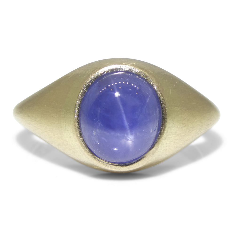 5.30ct Blue Star Sapphire Signet Ring set in 14k Yellow Gold - Skyjems Wholesale Gemstones