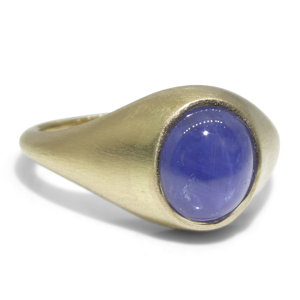 5.30ct Blue Star Sapphire Signet Ring set in 14k Yellow Gold - Skyjems Wholesale Gemstones