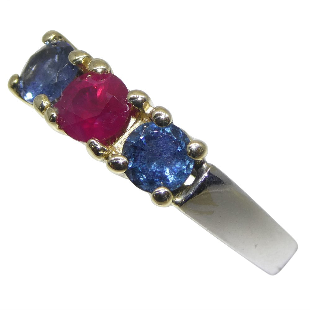 0.37ct Round Red Ruby, Blue Spinel Three Stone Engagement Ring set in 14k White and Yellow Gold - Skyjems Wholesale Gemstones