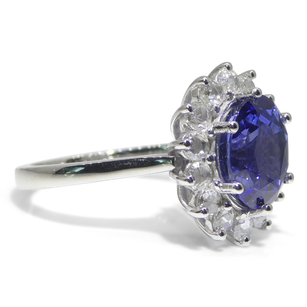 3.98ct Oval Blue Sapphire, Diamond Ring set in 18k White Gold, GIA Certified, Sri Lanka - Skyjems Wholesale Gemstones