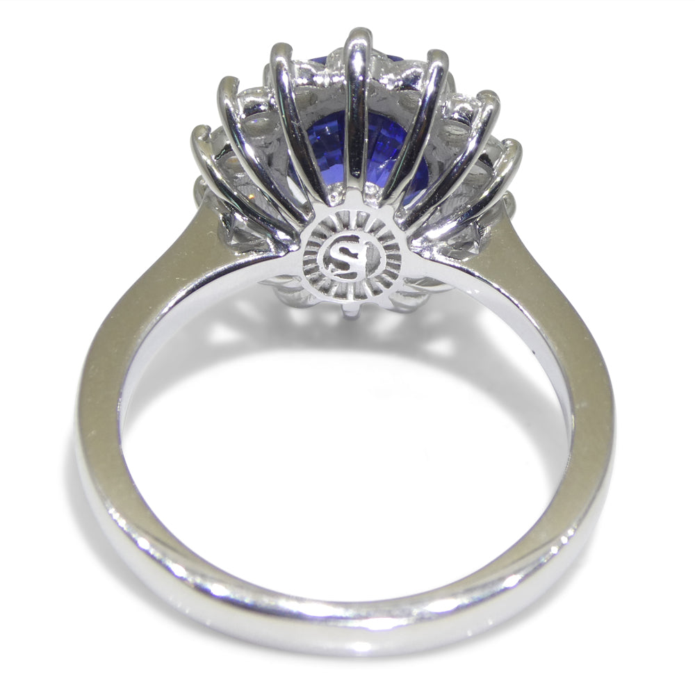 3.98ct Oval Blue Sapphire, Diamond Ring set in 18k White Gold, GIA Certified, Sri Lanka - Skyjems Wholesale Gemstones