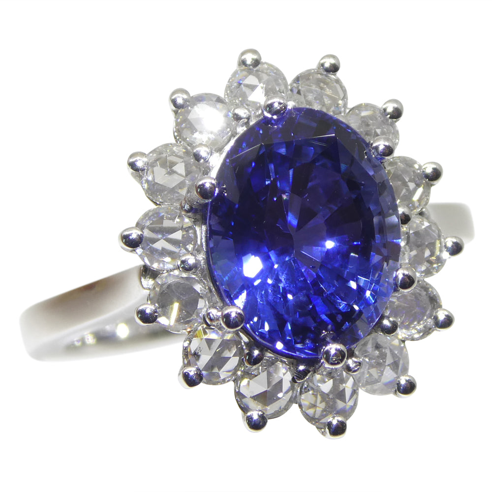 3.98ct Oval Blue Sapphire, Diamond Ring set in 18k White Gold, GIA Certified, Sri Lanka - Skyjems Wholesale Gemstones