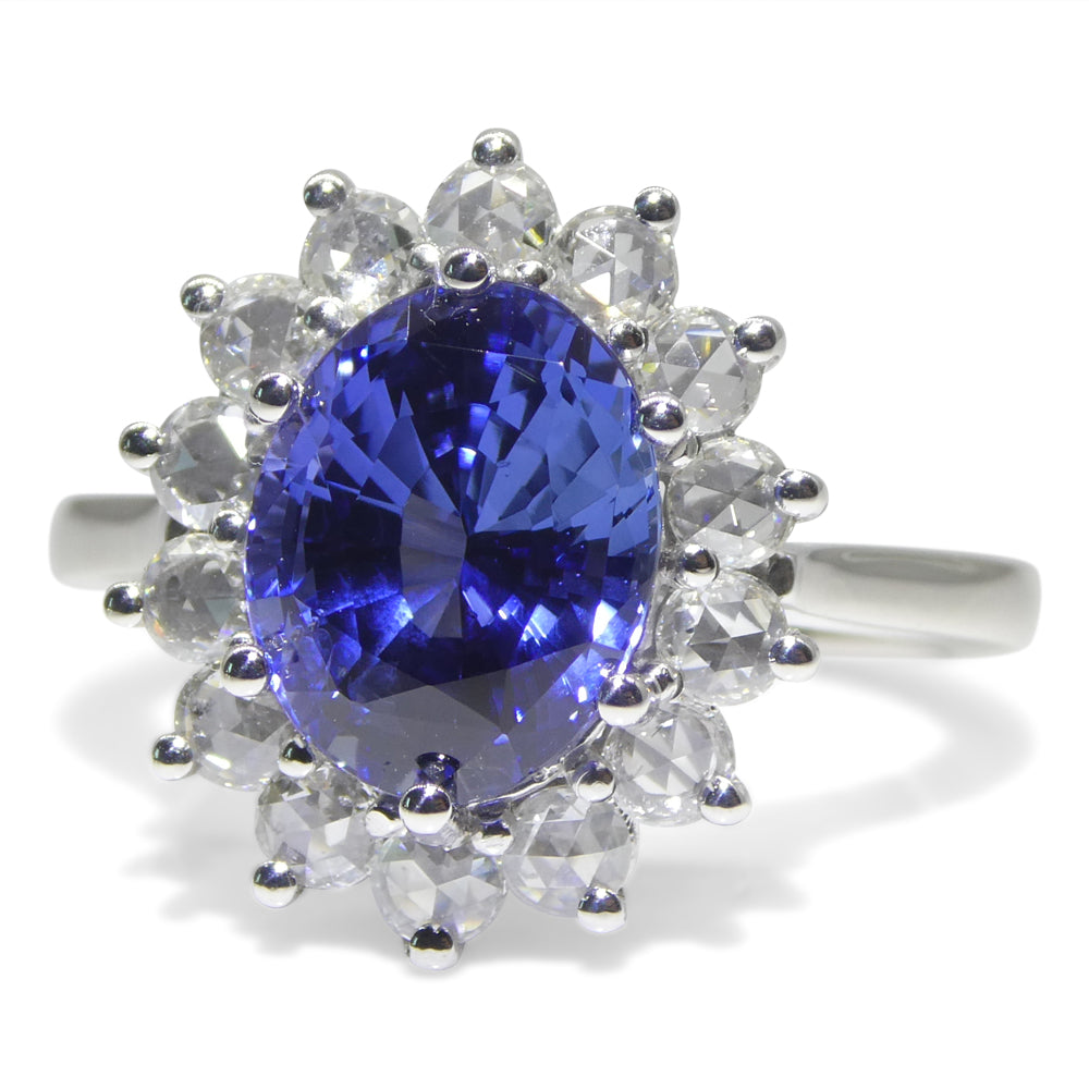 3.98ct Oval Blue Sapphire, Diamond Ring set in 18k White Gold, GIA Certified, Sri Lanka - Skyjems Wholesale Gemstones