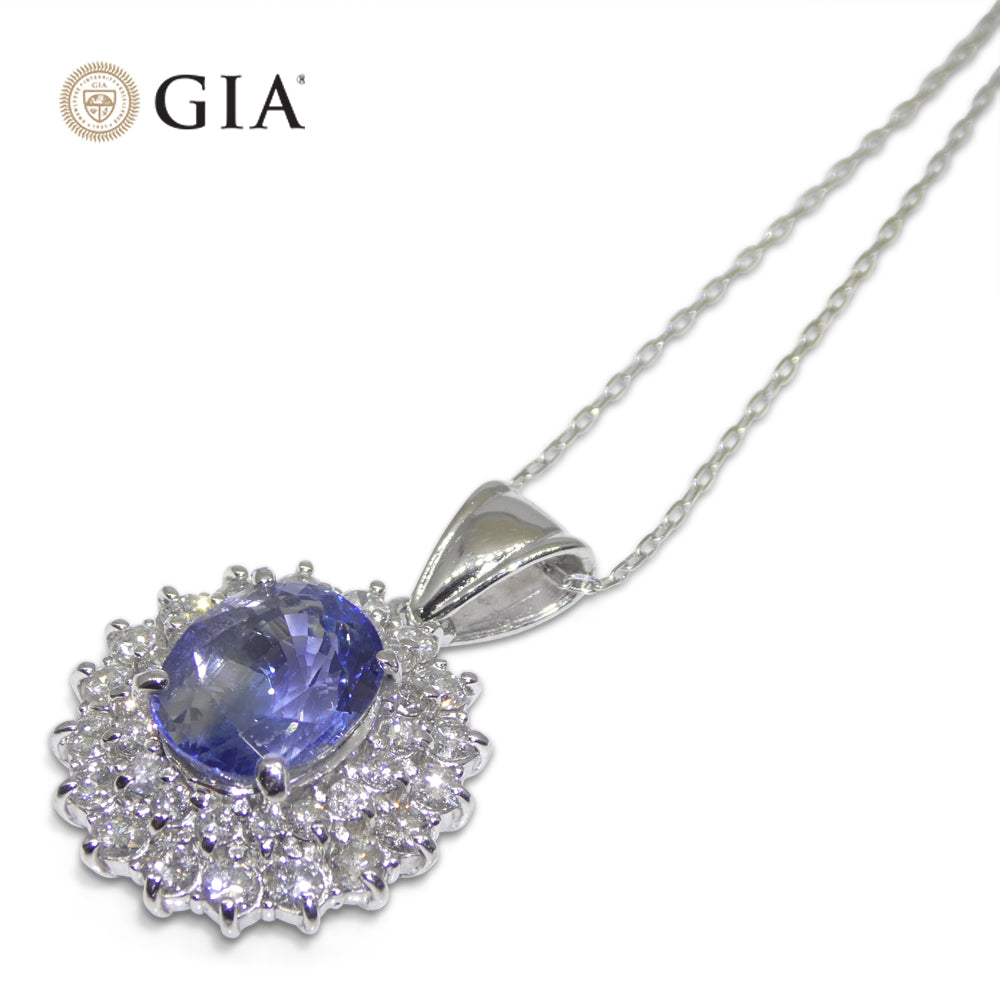 3.89ct Oval Blue Sapphire, Diamond Pendant set in Platinum, GIA Certified Madagascar - Skyjems Wholesale Gemstones