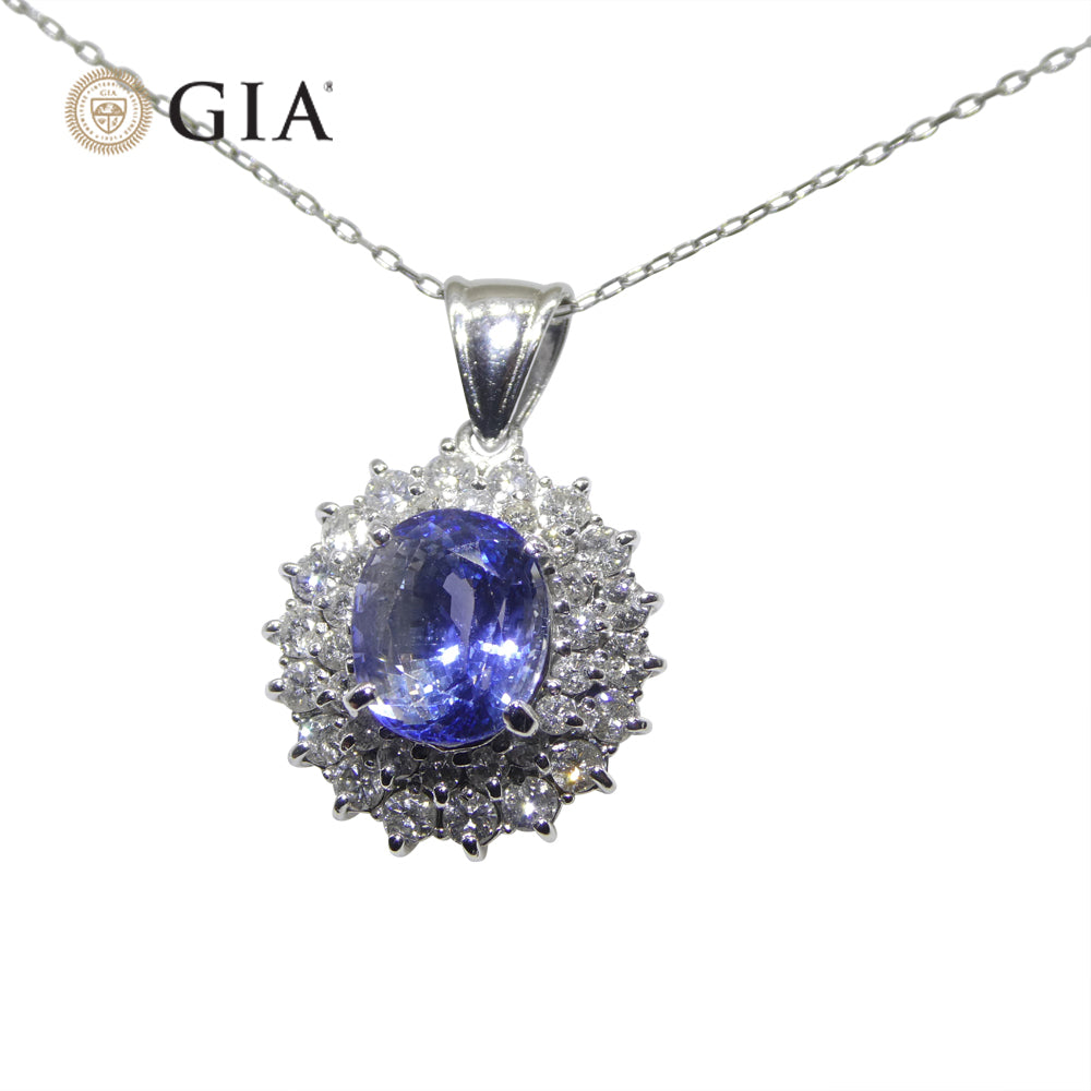 3.89ct Oval Blue Sapphire, Diamond Pendant set in Platinum, GIA Certified Madagascar - Skyjems Wholesale Gemstones