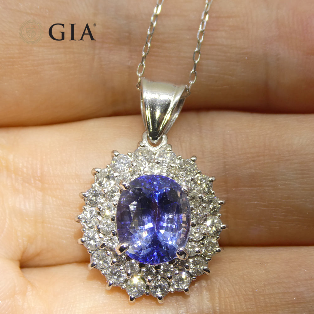 3.89ct Oval Blue Sapphire, Diamond Pendant set in Platinum, GIA Certified Madagascar - Skyjems Wholesale Gemstones