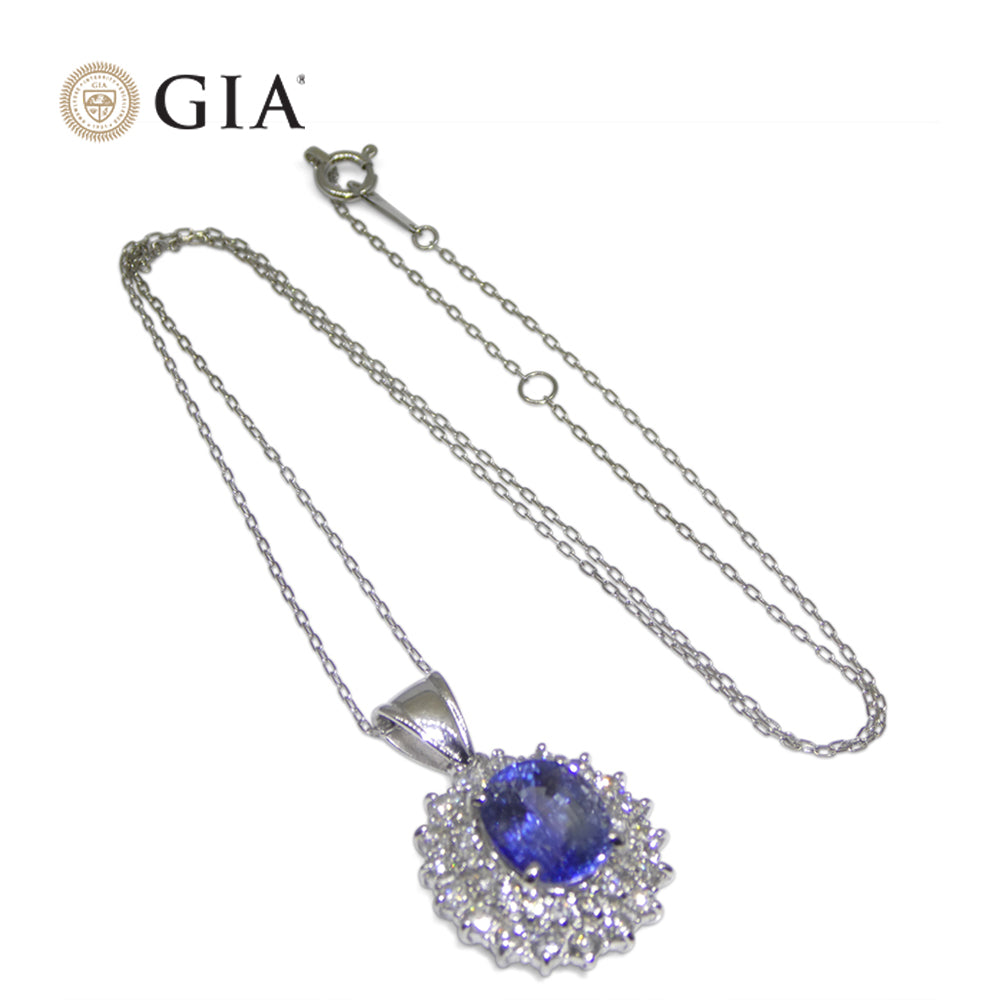 3.89ct Oval Blue Sapphire, Diamond Pendant set in Platinum, GIA Certified Madagascar - Skyjems Wholesale Gemstones