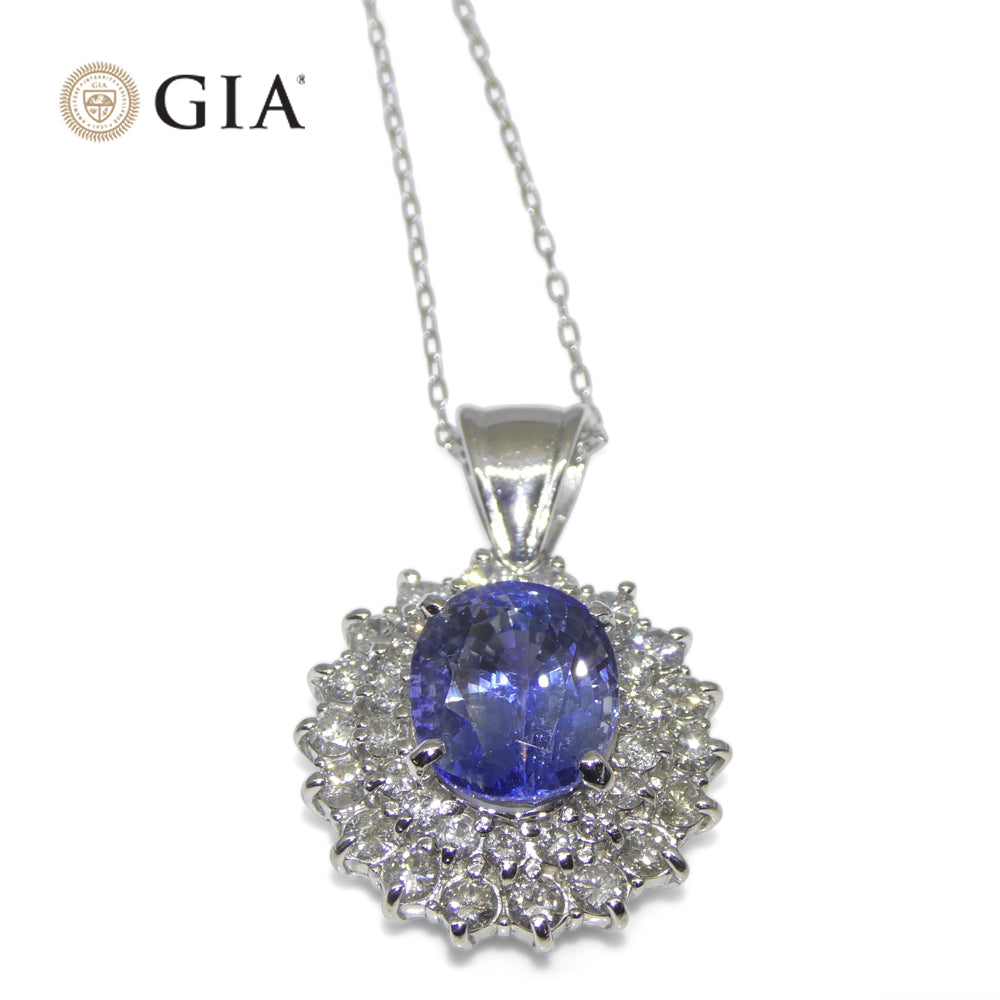 3.89ct Oval Blue Sapphire, Diamond Pendant set in Platinum, GIA Certified Madagascar - Skyjems Wholesale Gemstones