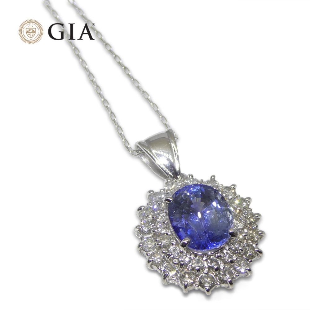 3.89ct Oval Blue Sapphire, Diamond Pendant set in Platinum, GIA Certified Madagascar - Skyjems Wholesale Gemstones