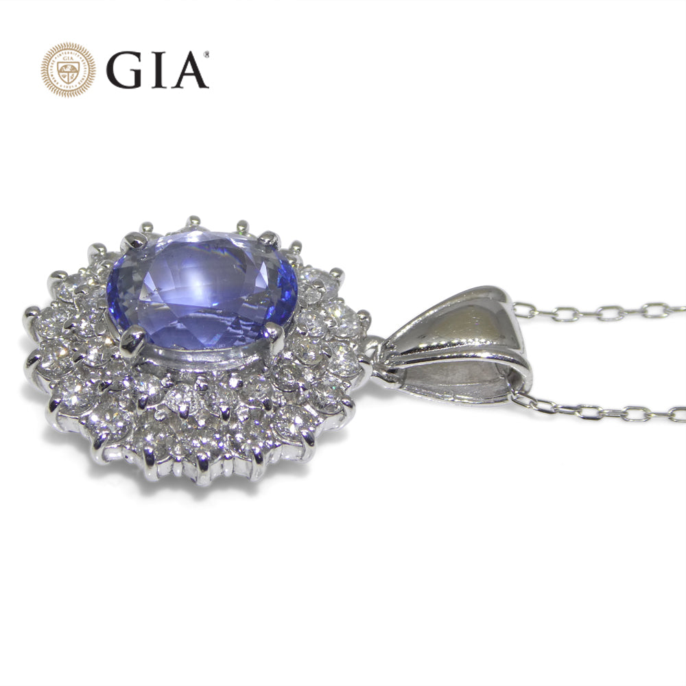 3.89ct Oval Blue Sapphire, Diamond Pendant set in Platinum, GIA Certified Madagascar - Skyjems Wholesale Gemstones