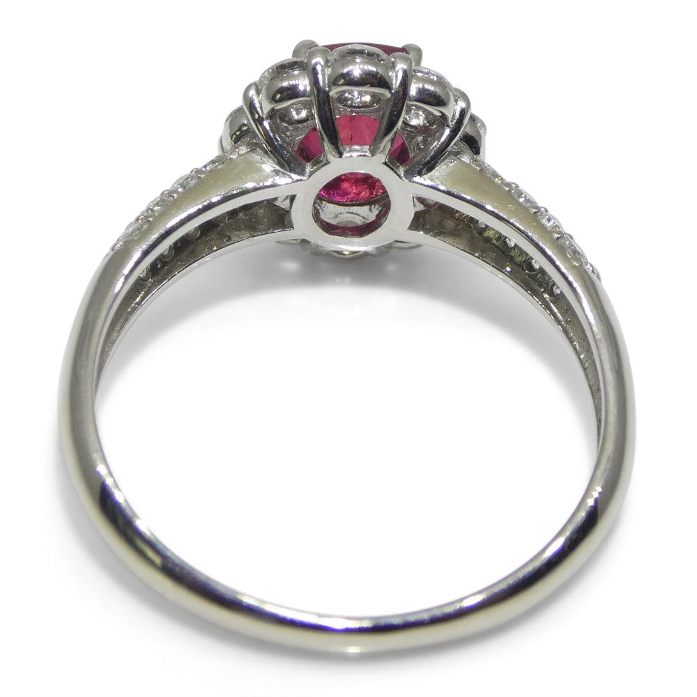 1.11ct Cushion Red Ruby, Diamond Halo Engagement Ring set in Platinum - Skyjems Wholesale Gemstones