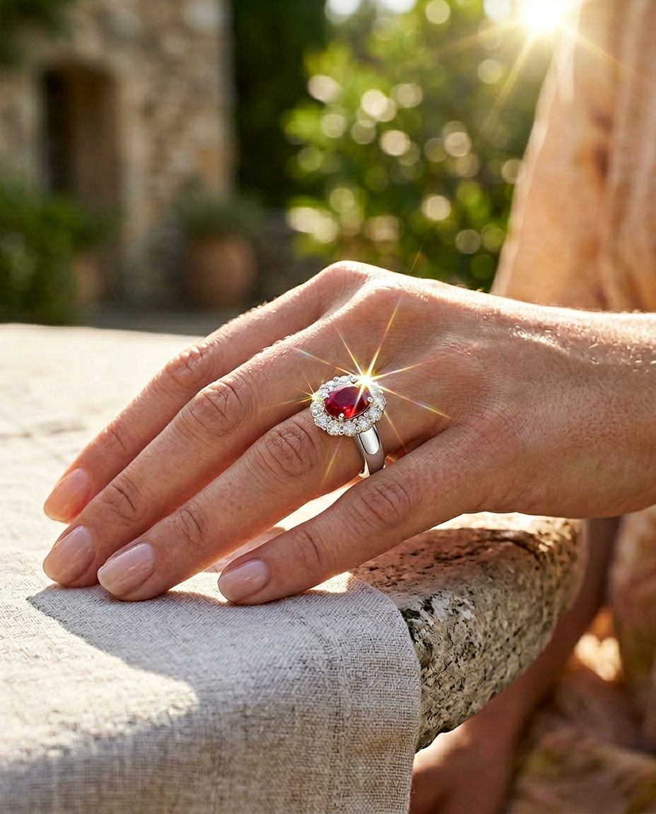 1.11ct cushion cut ruby, vivid red, diamond halo platinum engagement ring — Skyjems