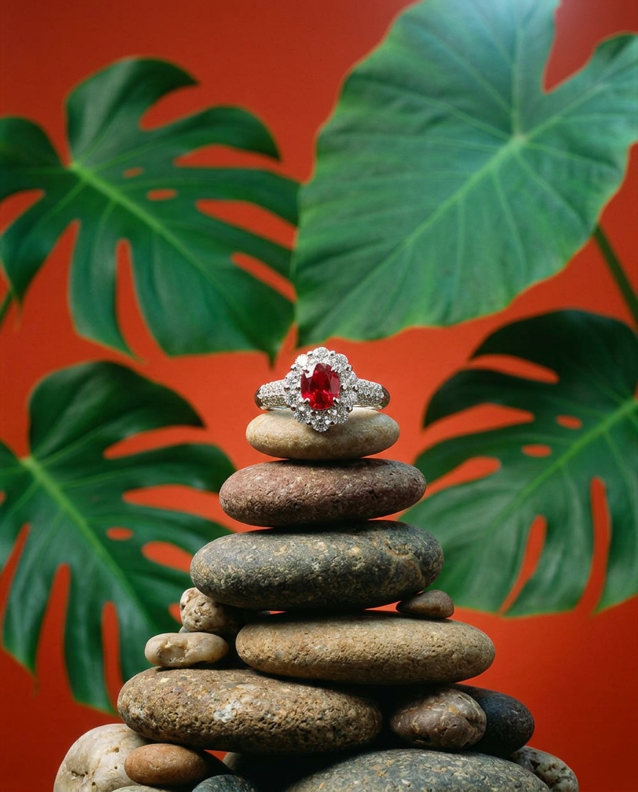 1.11ct cushion cut ruby, vivid red, diamond halo platinum engagement ring — Skyjems