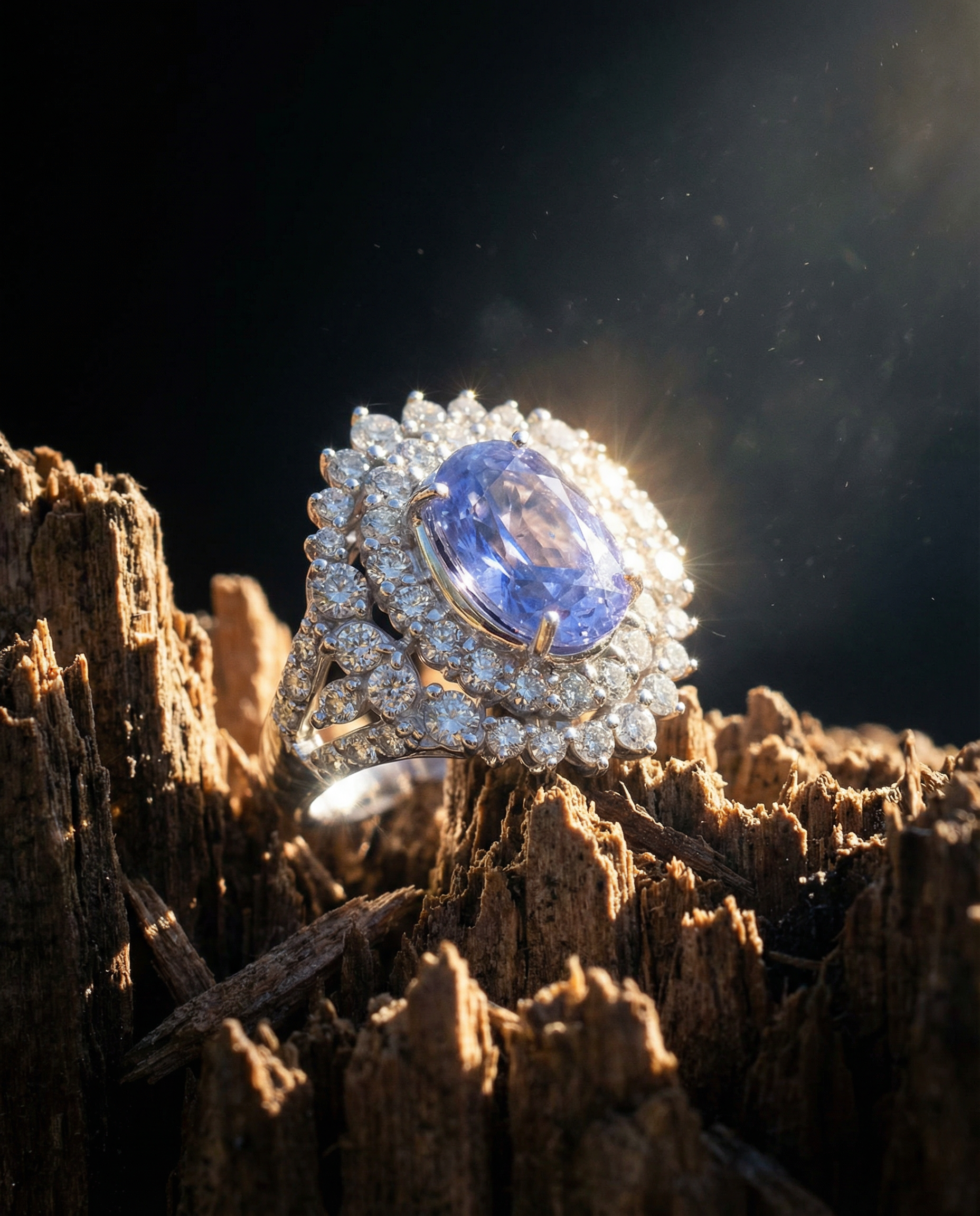 4.39ct Cushion Blue Sapphire, Diamond Halo Engagement Ring set in Platinum, Unheated - Skyjems Wholesale Gemstones