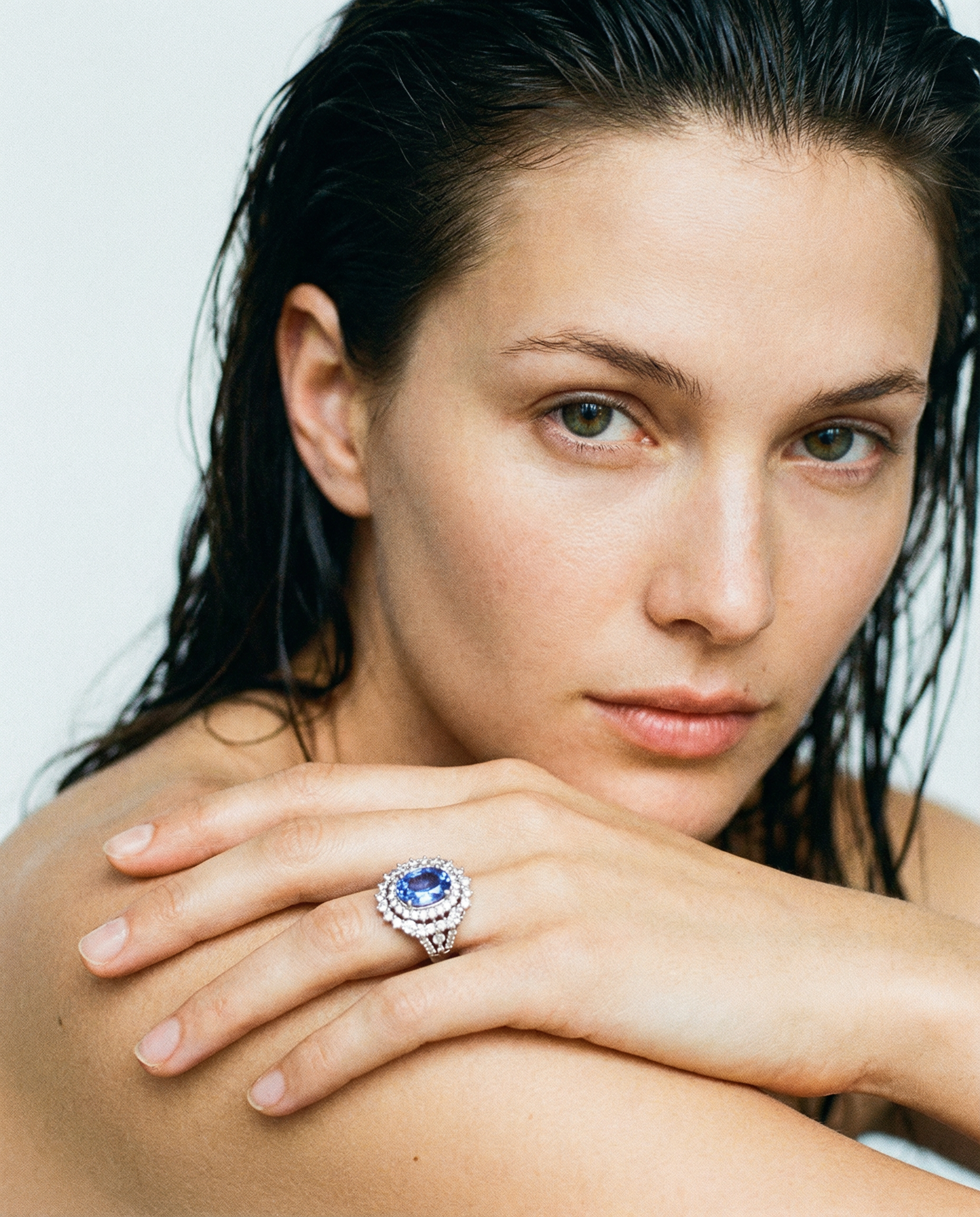 4.39ct Cushion Blue Sapphire, Diamond Halo Engagement Ring set in Platinum, Unheated - Skyjems Wholesale Gemstones