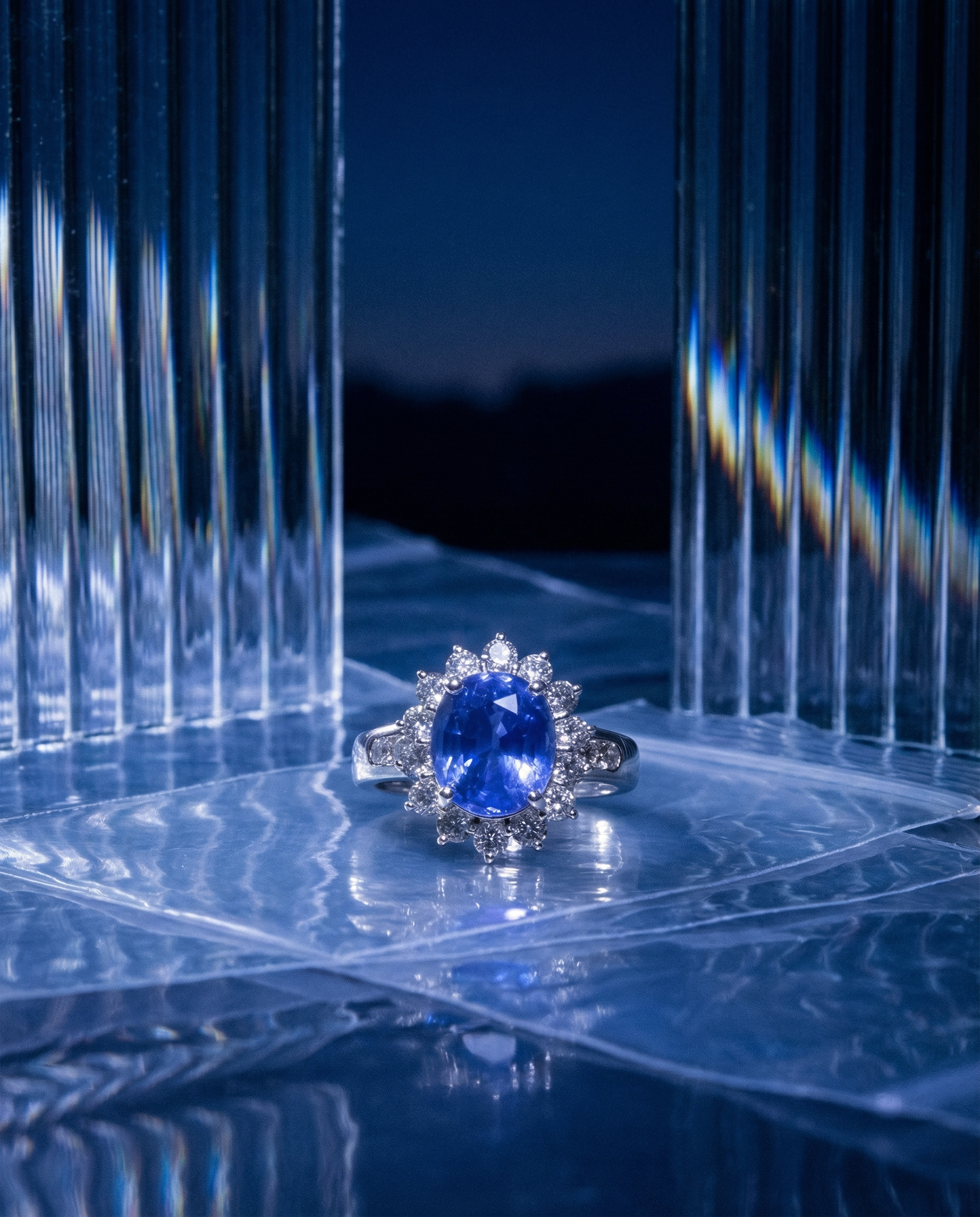 3.87ct Cushion Blue Sapphire, Diamond Engagement Ring set in Platinum, GIA Certified Sri Lanka - Skyjems Wholesale Gemstones