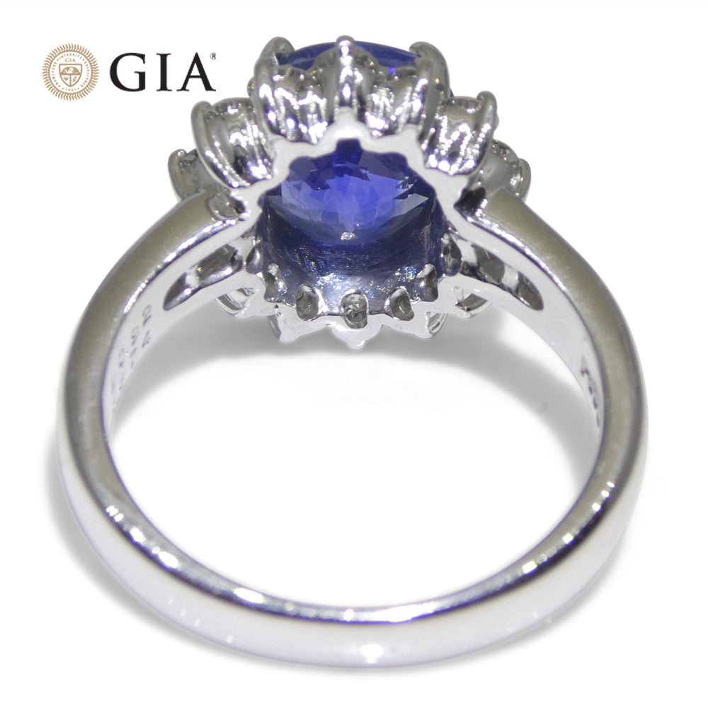 3.87ct Cushion Blue Sapphire, Diamond Engagement Ring set in Platinum, GIA Certified Sri Lanka - Skyjems Wholesale Gemstones