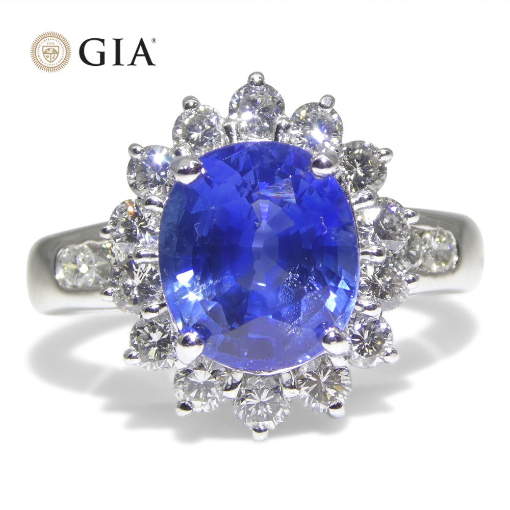 3.87ct Cushion Blue Sapphire, Diamond Engagement Ring set in Platinum, GIA Certified Sri Lanka - Skyjems Wholesale Gemstones