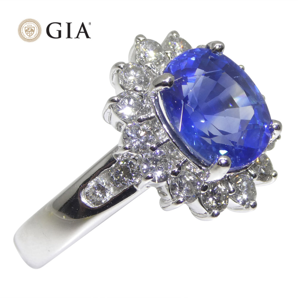 3.87ct Cushion Blue Sapphire, Diamond Engagement Ring set in Platinum, GIA Certified Sri Lanka - Skyjems Wholesale Gemstones