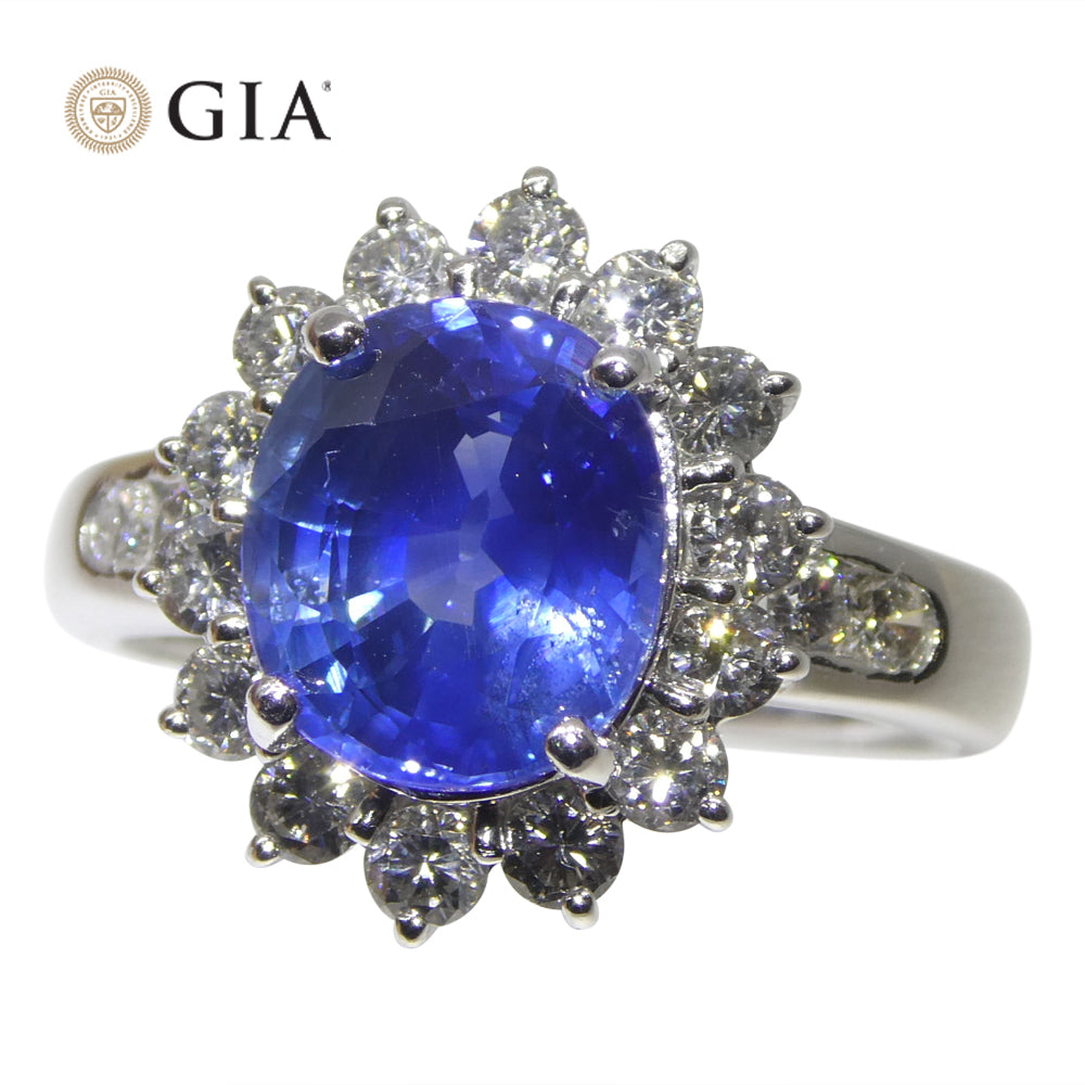 3.87ct Cushion Blue Sapphire, Diamond Engagement Ring set in Platinum, GIA Certified Sri Lanka - Skyjems Wholesale Gemstones