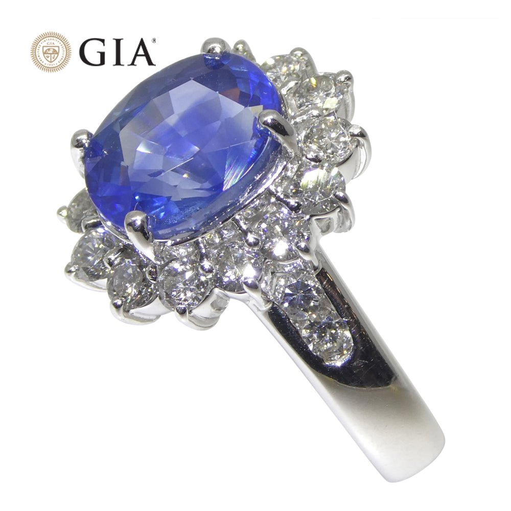 3.87ct Cushion Blue Sapphire, Diamond Engagement Ring set in Platinum, GIA Certified Sri Lanka - Skyjems Wholesale Gemstones