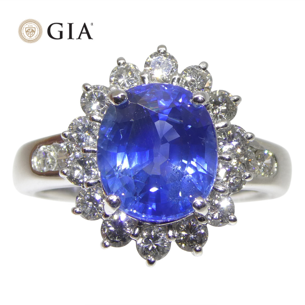 3.87ct Cushion Blue Sapphire, Diamond Engagement Ring set in Platinum, GIA Certified Sri Lanka - Skyjems Wholesale Gemstones