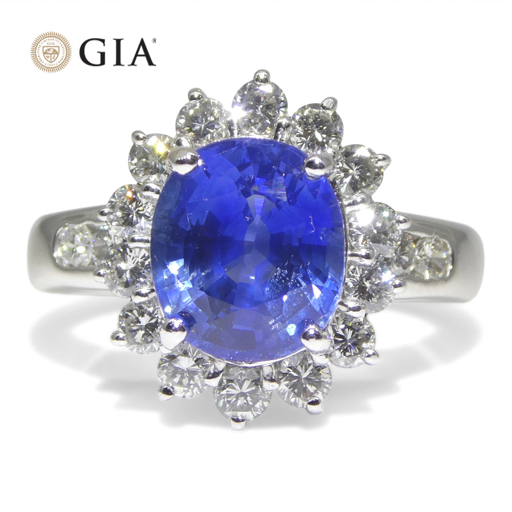 3.87ct Cushion Blue Sapphire, Diamond Engagement Ring set in Platinum, GIA Certified Sri Lanka - Skyjems Wholesale Gemstones