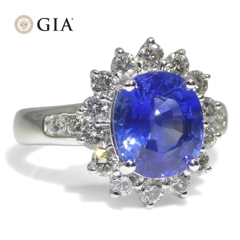 3.87ct Cushion Blue Sapphire, Diamond Engagement Ring set in Platinum, GIA Certified Sri Lanka - Skyjems Wholesale Gemstones