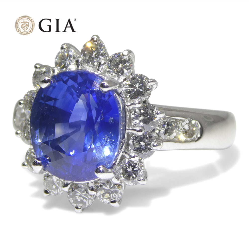 3.87ct Cushion Blue Sapphire, Diamond Engagement Ring set in Platinum, GIA Certified Sri Lanka - Skyjems Wholesale Gemstones
