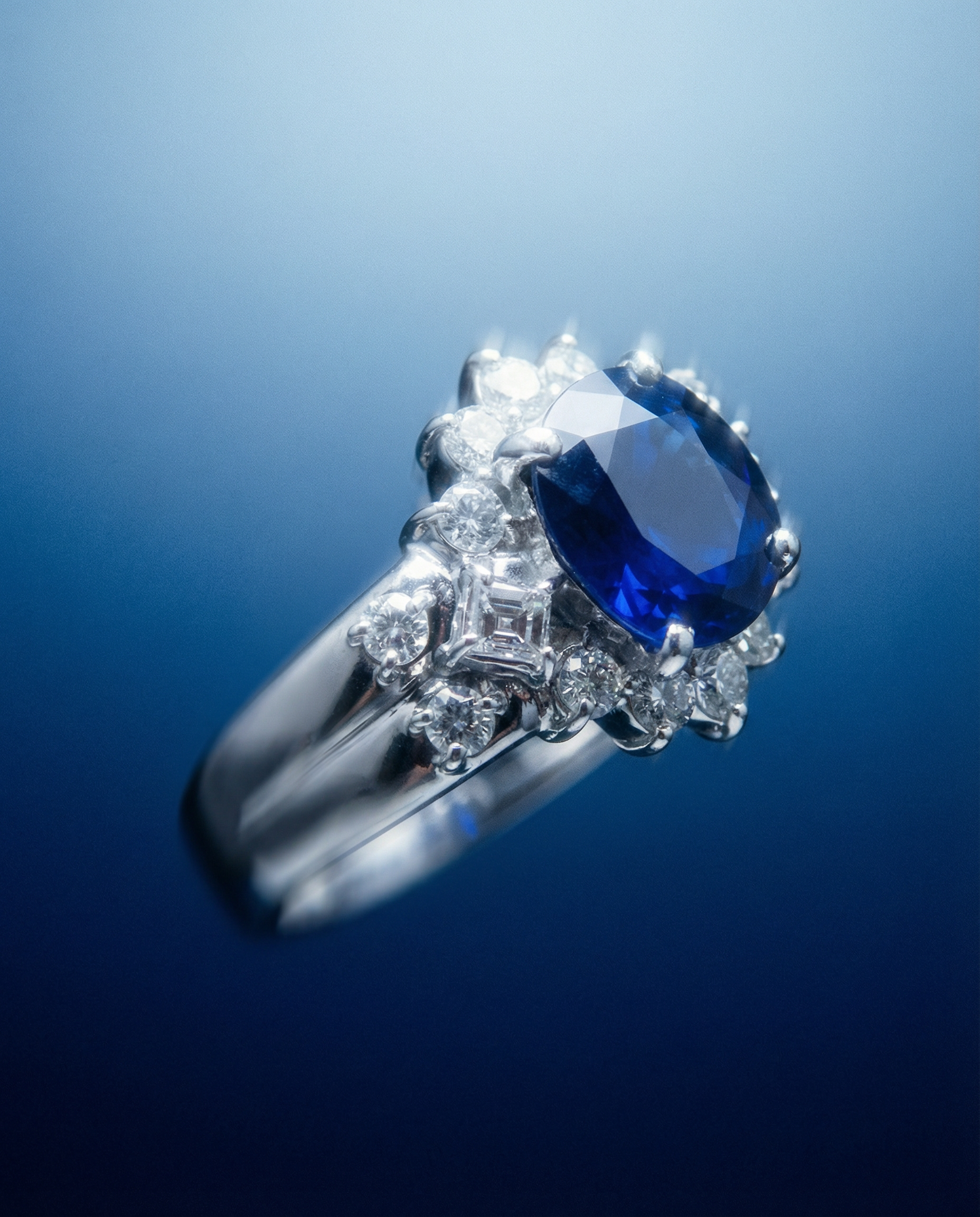 3.23ct Cushion Blue Sapphire, Diamond Engagement Ring set in Platinum, GIA Certified Thailand - Skyjems Wholesale Gemstones