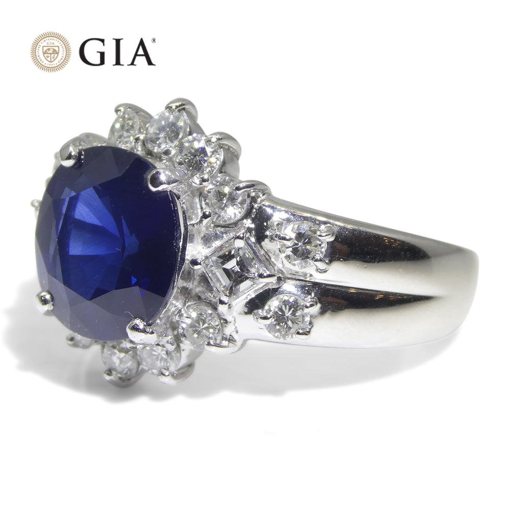 3.23ct Cushion Blue Sapphire, Diamond Engagement Ring set in Platinum, GIA Certified Thailand - Skyjems Wholesale Gemstones