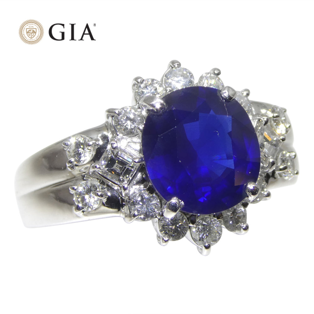 3.23ct Cushion Blue Sapphire, Diamond Engagement Ring set in Platinum, GIA Certified Thailand - Skyjems Wholesale Gemstones