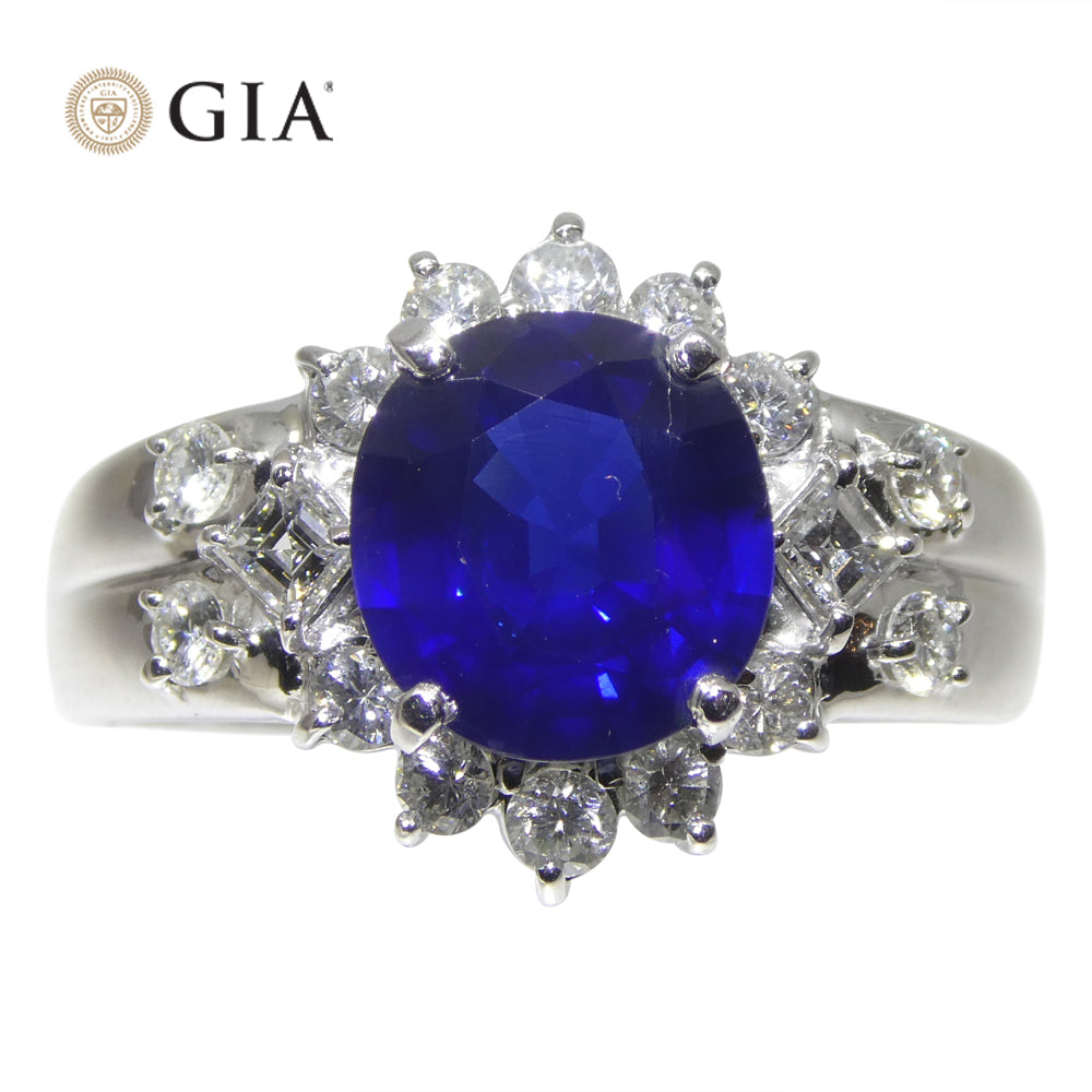 3.23ct Cushion Blue Sapphire, Diamond Engagement Ring set in Platinum, GIA Certified Thailand - Skyjems Wholesale Gemstones