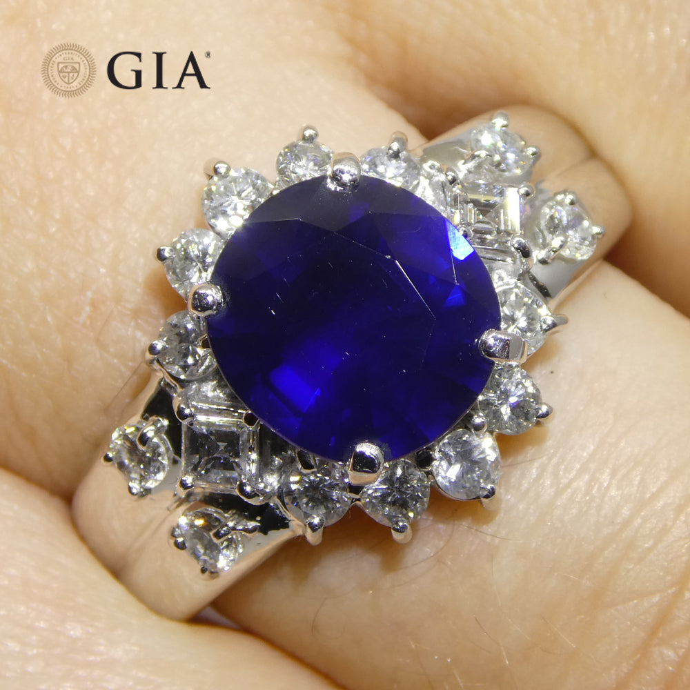 3.23ct Cushion Blue Sapphire, Diamond Engagement Ring set in Platinum, GIA Certified Thailand - Skyjems Wholesale Gemstones