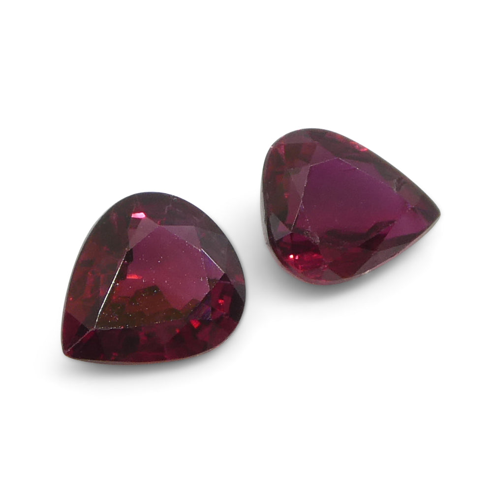 SkyJems 1.33ct Pear Thai Ruby Pair: Purplish Red Matched Gemstones for Fine Jewelry Collectors
