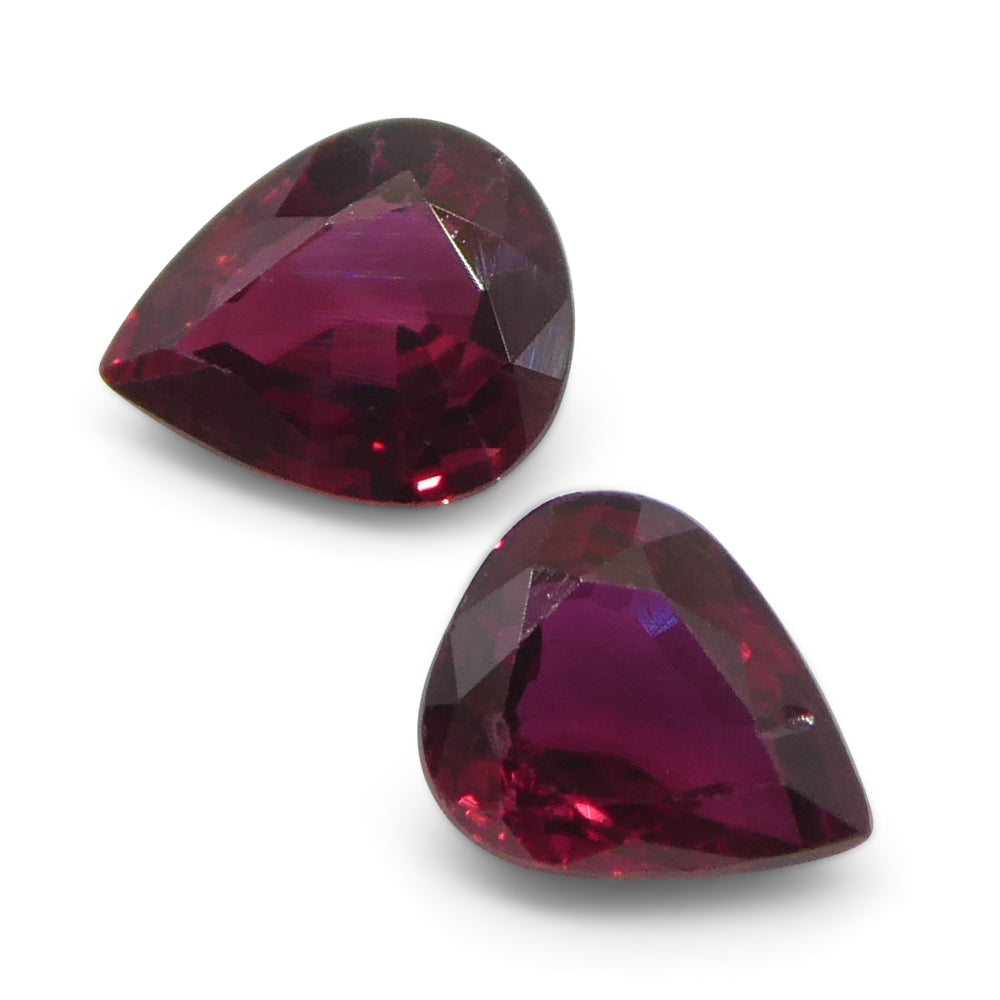 SkyJems 1.33ct Pear Purplish Red Ruby Pair from Thailand, premium matched gemstone for fine jewelry