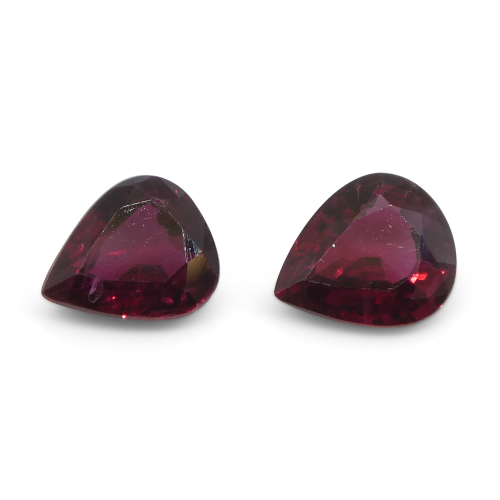 SkyJems 1.33ct Pear Purplish Red Ruby Pair from Thailand, premium matched gemstone for jewelry design